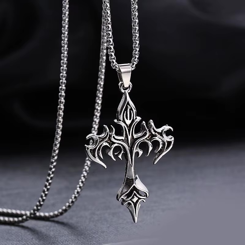 Gothic Flame Cross Necklace