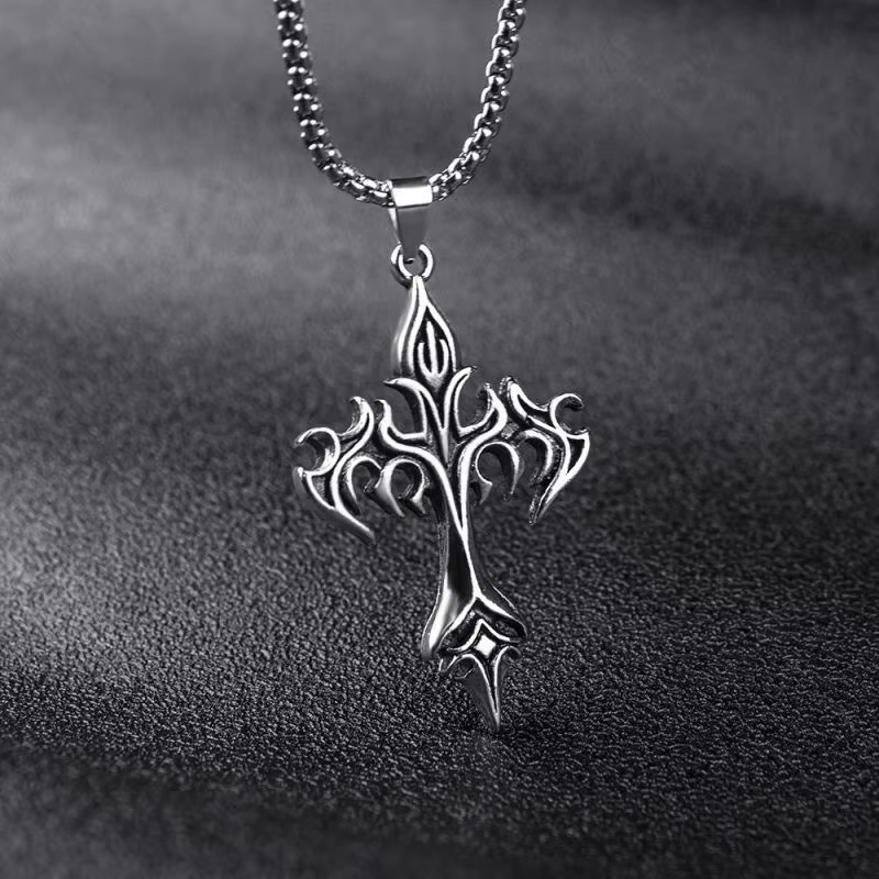 Gothic Flame Cross Necklace