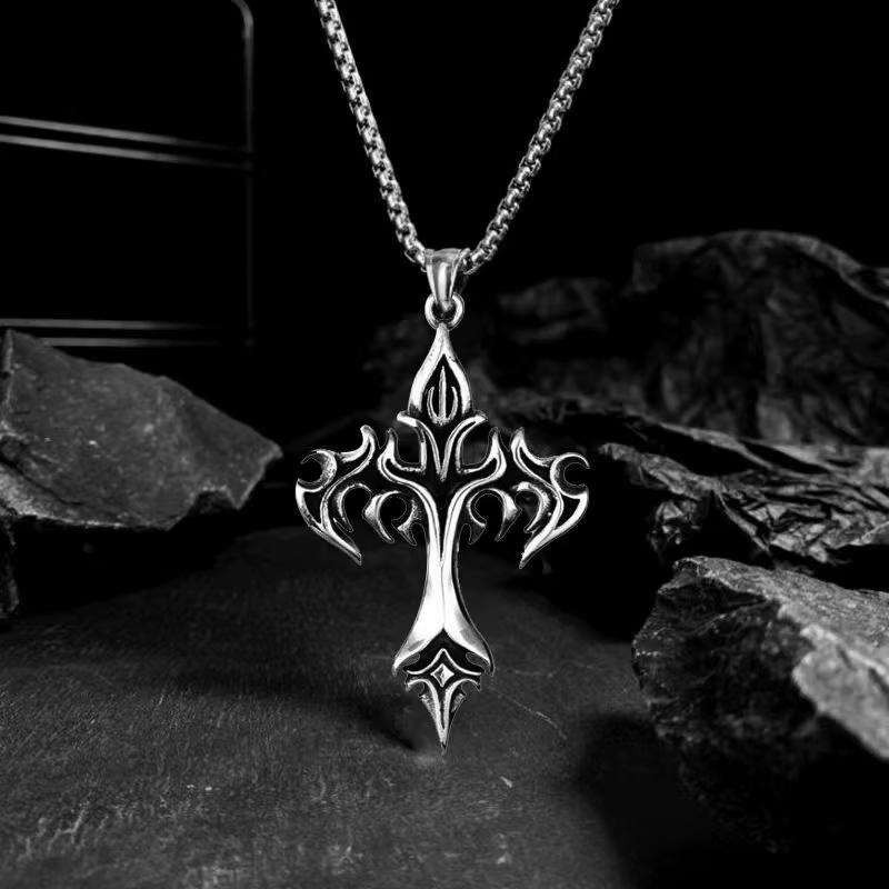 Gothic Flame Cross Necklace