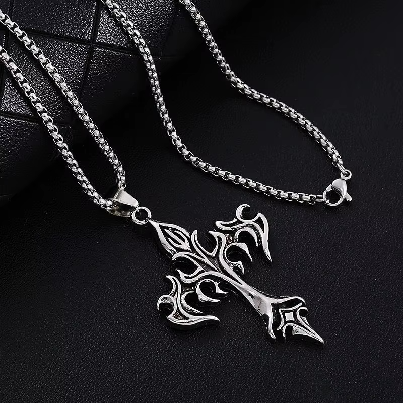 Gothic Flame Cross Necklace