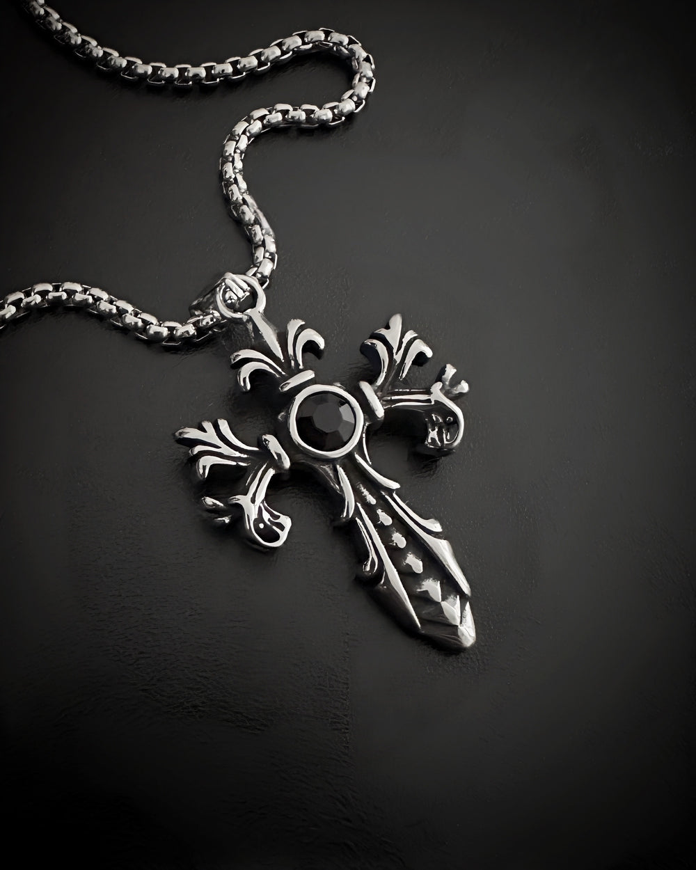 Obsidian Gothic Cross Necklace