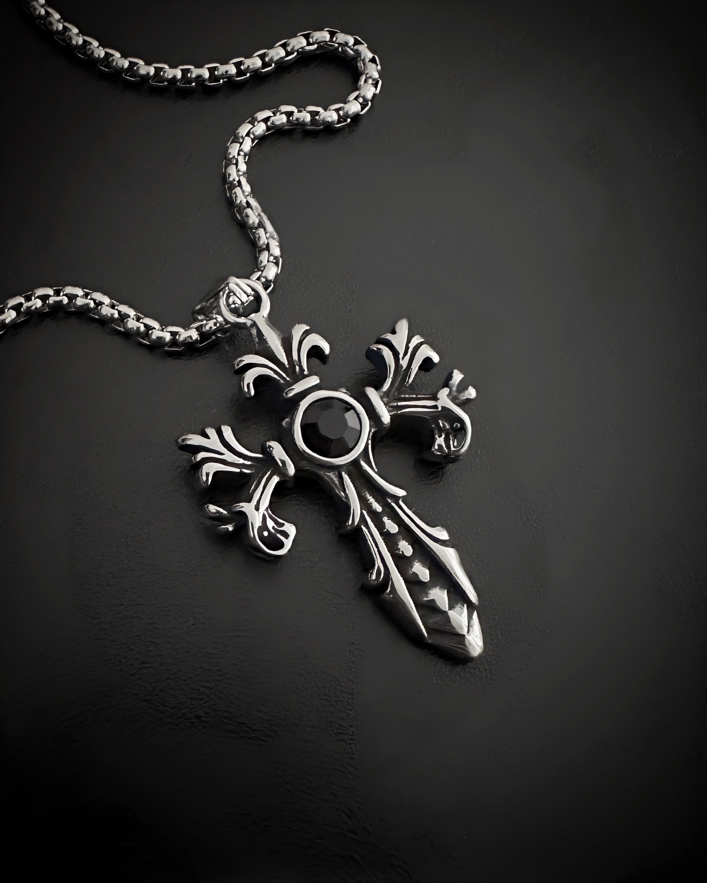 Obsidian Gothic Cross Necklace