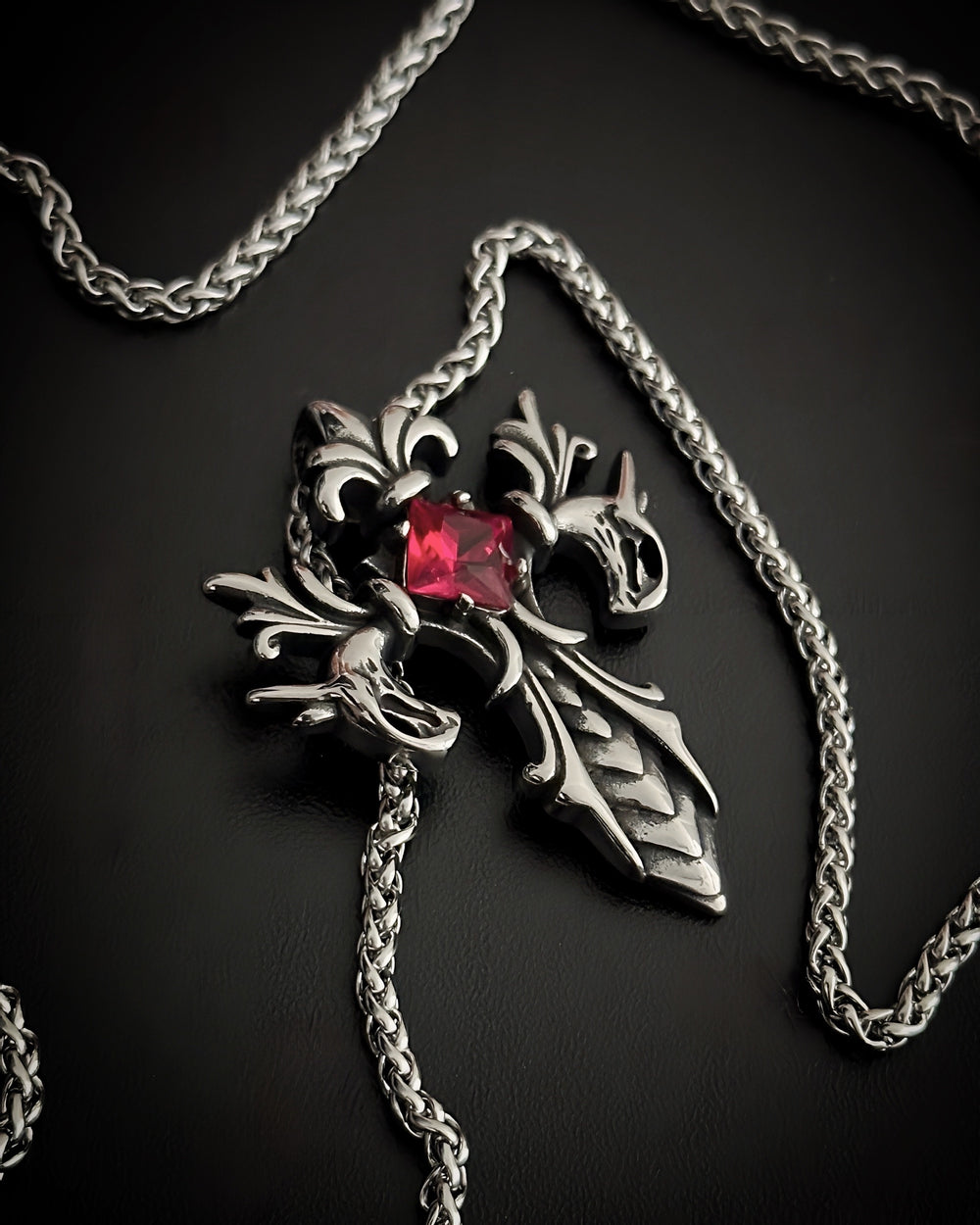 Crimson Gothic Cross Necklace