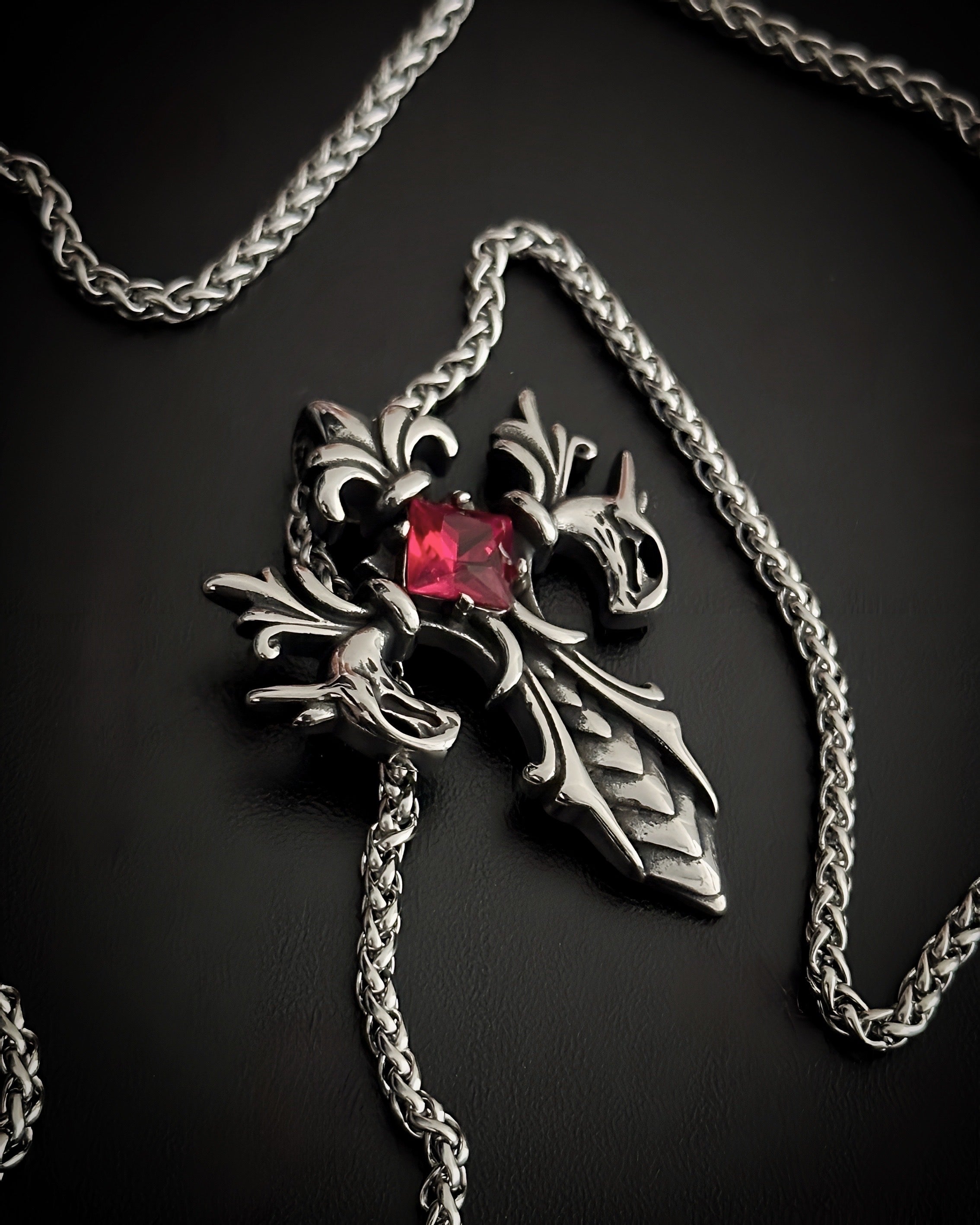 Crimson Gothic Cross Necklace